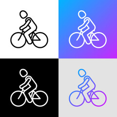 Man on bicycle. Cycling race in triathlon thin line icon. Modern vector illustration.