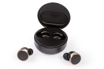 Pair of wireless in-ear earphones and charging case
