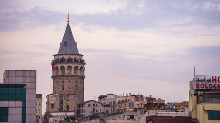 Fototapeta na wymiar Sunset Galata Tower (Galata Kulesi), Istanbul, Turkey, Eastern Europe