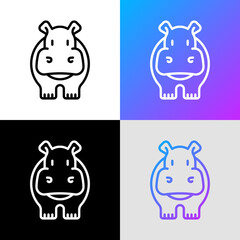 Cartoon hippo thin line icon. Modern vector illustration.