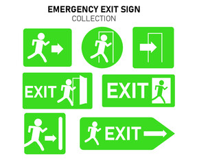 Set of different emergency exit signs in vector