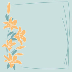 Square art template with flower frame, floral and geometric elements