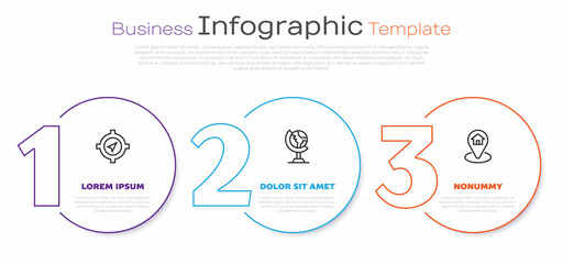 Set line Compass, Earth globe and Location with house. Business infographic template. Vector