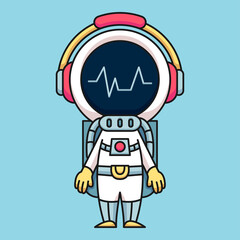 Astronaut wearing headphones listening to music, cute cartoon icon illustration