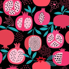 Pomegranate seamless vector pattern. Fruit pomegranate background - 485780976