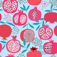 Pomegranate seamless vector pattern. Fruit pomegranate background