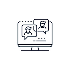Webinar concept, online course, distance learning, video lecture, internet group conference, learning test, work from home, simple communication. Vector icon isolated on white background.