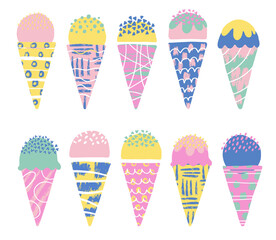 Set of cute ice cream. Hand drawn vector illustration.