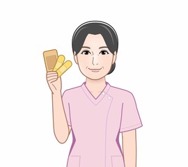 絆創膏を持った女性