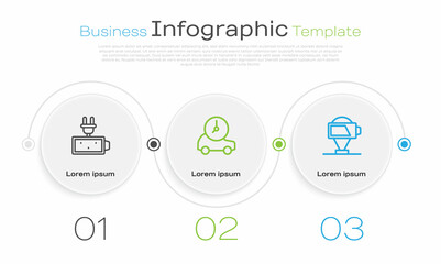 Set line Battery charge, Electric car and . Business infographic template. Vector
