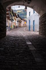 Obraz premium La Ronda, a famous street in the Historic Centre of the Old City of Quito, Ecuador, South America