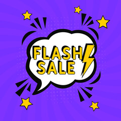 Comic book explosion with text Flash sale, vector illustration. Flash sale banner pop art. One day, special offer, clearance. Sale banner template design, Super Sale, end of season special
