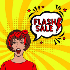 Comic book explosion with text Flash sale, vector illustration. Flash sale banner pop art. One day, special offer, clearance. Sale banner template design, Super Sale, end of season special