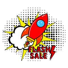 Comic book explosion with text Flash sale, vector illustration. Flash sale banner pop art. One day, special offer, clearance. Sale banner template design, Super Sale, end of season special