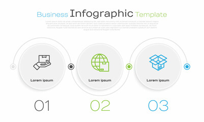 Set line Delivery hand with box, Worldwide shipping and Unboxing. Business infographic template. Vector
