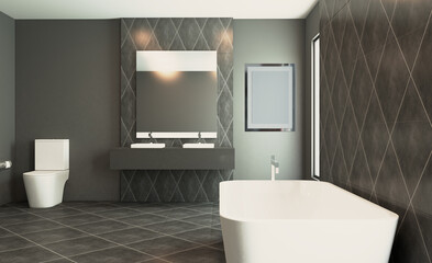 Fototapeta na wymiar Modern Bathroom Interior Design. 3D rendering.. Mockup. Empty paintings