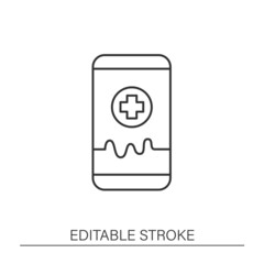 Online service line icon. Medical care. Health control by smartphone. Virtual ambulance call service. Telehealth concept. Isolated vector illustration. Editable stroke