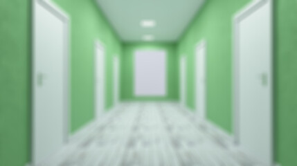 The Corridor in office building. 3D rendering . Mockup.   Empty. Abstract blur phototography.