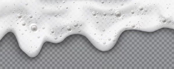 Foto op Plexiglas White beer foam liquid from alcoholic beverages and drinks. Vector froth from lager or ale, texture with bubbles and splashes, isolated on transparent background. Banner or ads poster illustration © Sensvector