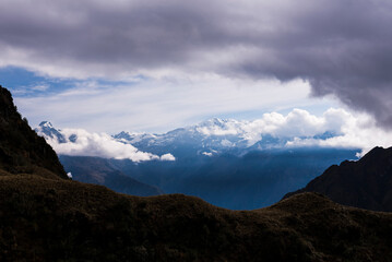 Obraz na płótnie Canvas Andes Mountains and glaciers on Inca Trail Trek day 3, Cusco Region, Peru, South America