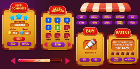 Game Ui Kit Menus, pop up, screens and Game elements 