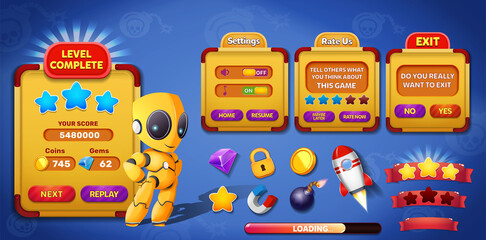 Game Ui Kit Menus, pop up, screens and Game elements 