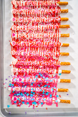 Valentine's Day Chocolate Covered Pretzel Rods