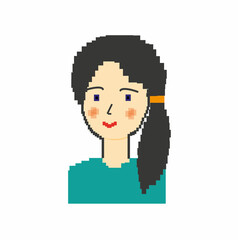 The concept of crypto art. Avatar of a girl with pixel graphics. Flat design style.