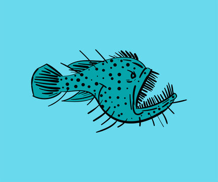 recommend clip art: Angler Deep sea fish hand drawing. Vector illustration