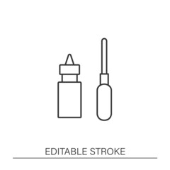  Express diagnostic line icon. Antibody test kit.Rapid blood test.Pipette, reagent bottle.Testing virus concept. Isolated vector illustration. Editable stroke