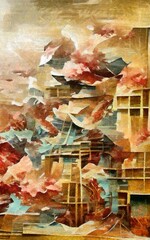 Abstract painting impressionism mixed style wall art print. Oil and watercolor digital drawing poster for decoration, big size high resolution design artwork illustration, bright, vibrant, stock art