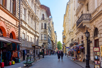 Naklejka premium Vaci shopping street in center of Budapest, Hungary
