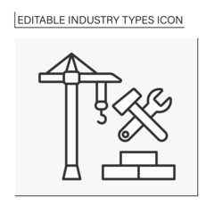  Construction industry line icon. Building, maintaining, and repairing houses. Business concept. Isolated vector illustration. Editable stroke