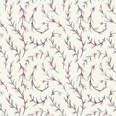 Seamless vector pattern. Pattern with twigs and berries. Floral background