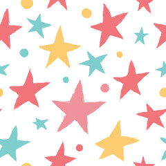 Fototapeta na wymiar Seamless pattern with multicolored stars. Colorful background. Decorative wallpaper, good for printing. Vector illustration design. Hand drawn overlapping backdrop