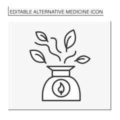  Treatment line icon. Aromatherapy with flowers and essential oils. Homeopathy. Alternative medicine concept. Isolated vector illustration. Editable stroke