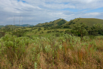 Naklejka premium Scenic mountain landscapes against sky at Chyulu Hills, Chyulu Hills National Park, Kenya