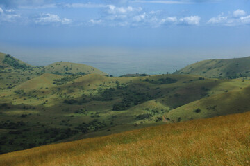 High angle view of mountains and valley at Chyulu Hills, Chyulu National Park, Kenya