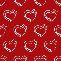 Seamless Valentine's Day heart shaped cat patterns. For background of greeting card, wallpaper, textile.