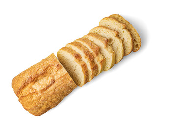 sliced bread on white background top view
