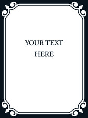 Vector frame. Banner, award, menu or book cover title page. Vintage beautiful border ready to cut. Vertical