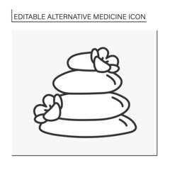  Care line icon. Treatment by stones and meditations. Relaxation. Alternative medicine concept. Isolated vector illustration. Editable stroke
