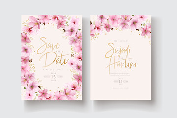watercolor cherry blossom wedding invitation card template