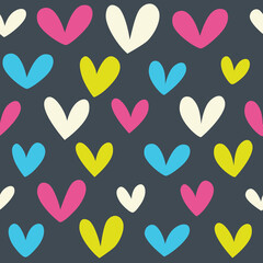 Simple seamless pattern with hearts on a black background.