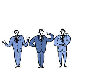 3人のスーツを着たサラリーマン、ブルー（横、左配置）