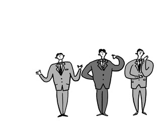 3人のスーツを着たサラリーマン、（横、右配置）