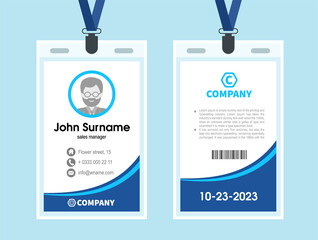 blue Employee ID Card. Design Template identity