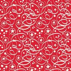 Simple bright pattern with streamers and confetti. Seamless vector background. Background can be used for wallpapers, pattern fills, web page backgrounds, surface textures.