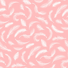 Fototapeta na wymiar Pink Elegant Feathers Seamless Pattern
