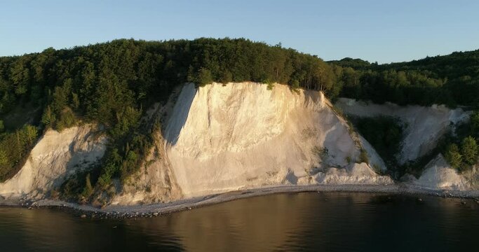 Drone shot of chalk cliffs on Ruegen Island, Germany